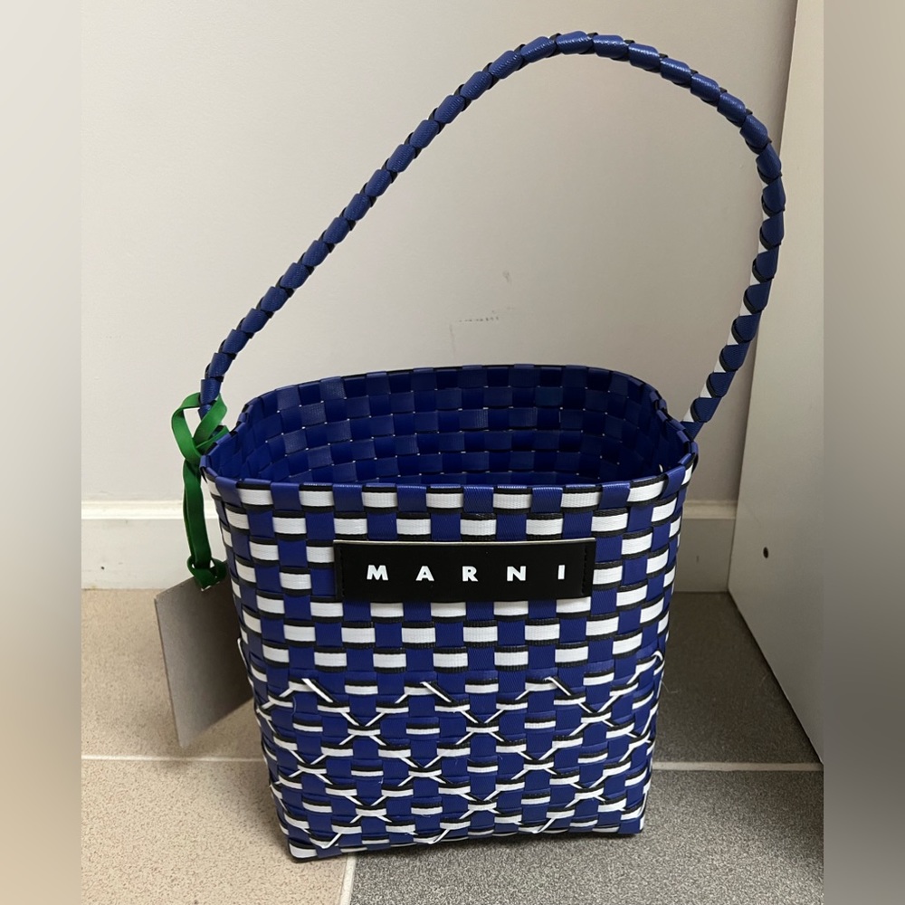 Marni blue and white weave basket bag